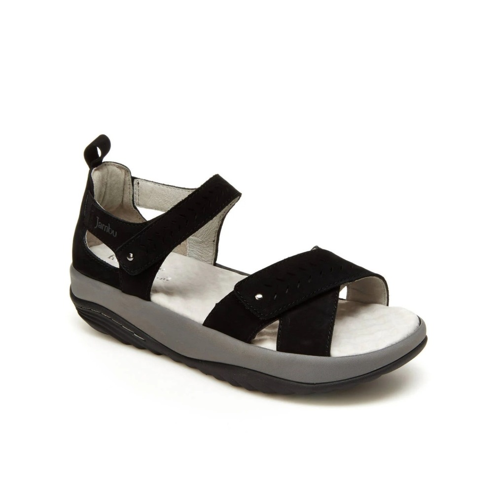 Jambu Sedona Black Suede Laser Cut Sporty Comfort Sandals Women's Size 7.5M